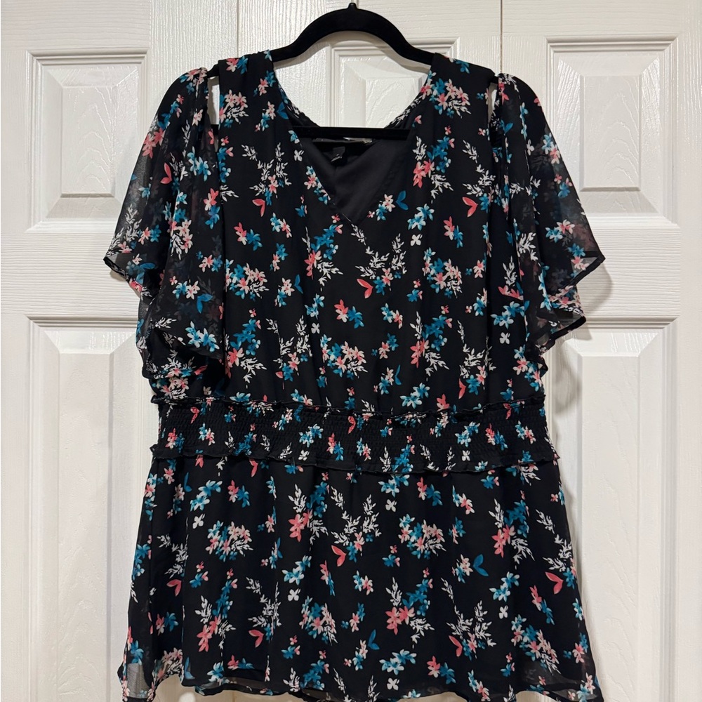 Lane Bryant Blue Ruffled Wrap Blouse